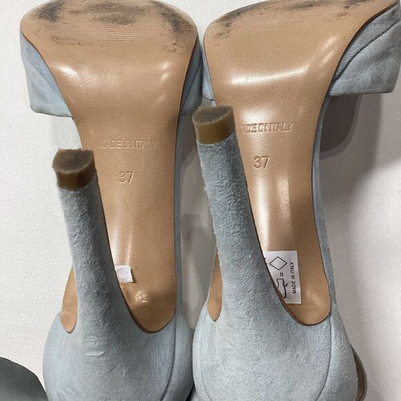 ISLO Isabella Lorusso Back Bow Open Toe Light Blue Suede Heels Size EU 37 - Picture 15 of 16